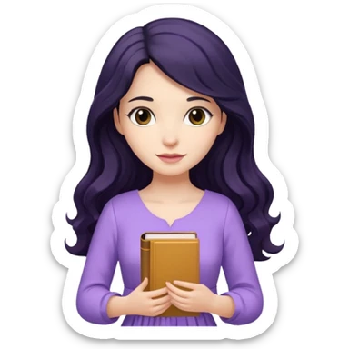 Long Hair Women with purple Book, Black wavy hair, light dress sticker