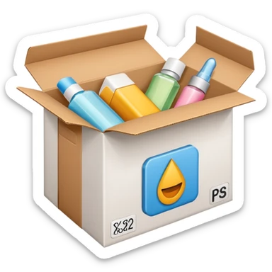 box with beauty products label and a reload icon in right upper corner sticker