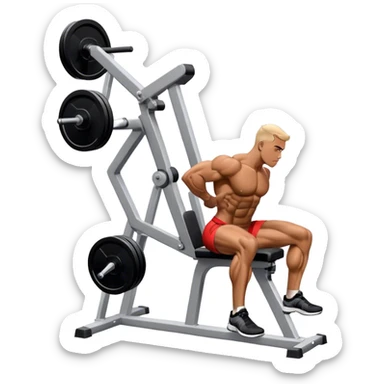 side-view bodybuilder seated weighted calf-raise machine lower leg exercise sticker