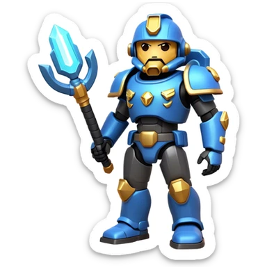 Clash of Clans aesthetic: Cinematic heroic Terran Marine Hero Emoji, rendered in a 3D vector-style similar to standard emojis with minimal shading and bold, simplified shapes. A compact, heroic isometric figure clad in futuristic power armor with signature energy accents, softly glowing with a cosmic battle charm. Simplified yet unmistakably iconic, highly detailed and consistent, glowing with a soft radiant shine and high gloss. Stylized with a touch of interstellar valor and a soft glowing outline, capturing the essence of an elite space warrior with a friendly, playful manner! sticker