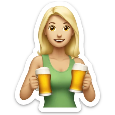blonde woman holding two beers sticker