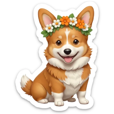 Corgi dog wearing a flower crown full body sticker