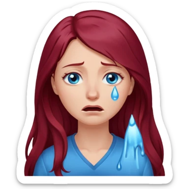 DV Awareness female long Burgundy hair blue eyes crying sticker