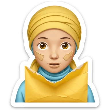 truthahnvogel with headscarf holding yellow paper sticker