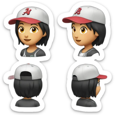 an asian girl with a baseball cap sticker