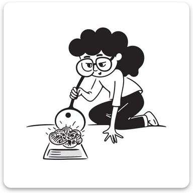 student examining something with a magnifying glass sticker