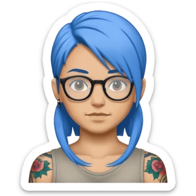 Tattooed & Blue Haired with glasse long hair sticker