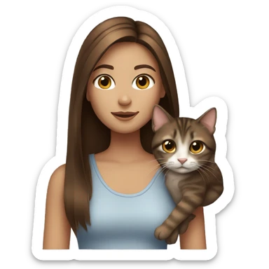 brown straight hair girl with a cat sticker