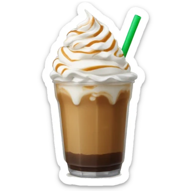 Iced Caramel coffee with whip cream and green straw  sticker