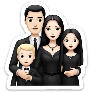 Gomez and morticia Addams with their son sticker