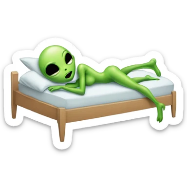 Green alien woman laying on the bed sticker