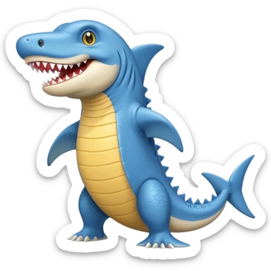 Appearance: The character is predominantly blue with a lighter belly and yellow eyes.
Features: It has large teeth, a shark-like fin on its back, and a tail.
Attire: The crocodile is wearing a pair of light blue and white sneakers.
Pose: It is standing upright on its hind legs. sticker