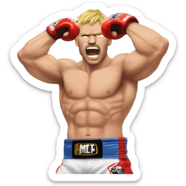shirtless mma fighter screaming hand over head sticker