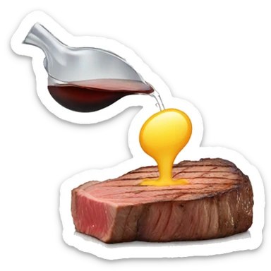 water pouring onto a steak from a glass sticker
