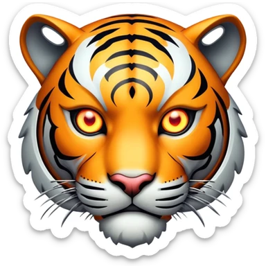 cyborg tiger face with robotic parts and glowing eye for Twitch emote sticker