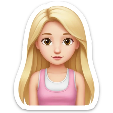 Fille cheveux blond et long blonde, blanche en jupe rose, débardeur blanc sticker