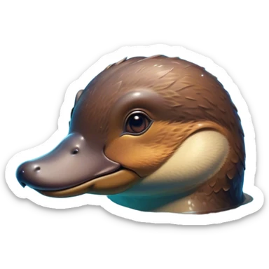 Cinematic Cute Platypus Portrait Emoji, Head tilted playfully and inquisitively, featuring a glossy brown fur with a charming, flat duckbill and round, sparkling eyes brimming with quirky wonder, Simplified yet irresistibly adorable features, highly detailed, glowing with a warm, friendly glow, high shine, affectionate and whimsical, stylized with a touch of aquatic playfulness, bright and endearing, soft glowing outline, capturing the essence of a mischievous yet lovable platypus, so playful it feels like it could waddle out of the screen into your arms! sticker