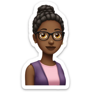 Black girl with bun hair and glasses and big mims sticker