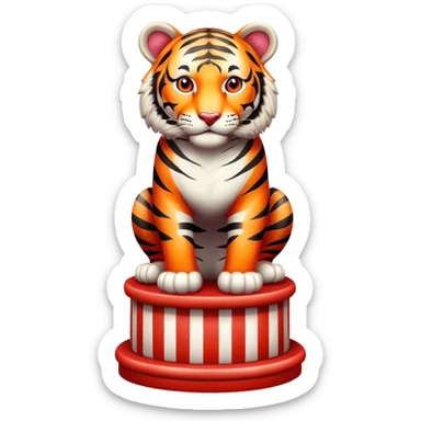 Vintage circus tiger on red and white pedestal sticker