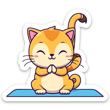 cat doing yoga camel pose with arched back sticker