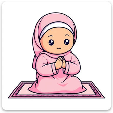 baby Muslim girl wearing pink dress on a light pink prayer rug sticker