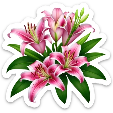 bouquet Deep Pink Oriental Lily with White Edge, luxuriant, leaf, bud sticker