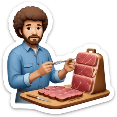 bob ross painting a SPAM meat portrait landscape  sticker