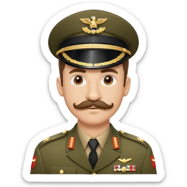 Soldier with curly mustache in military uniform sticker
