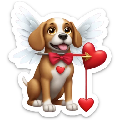 dog with wings, bow and heart arrow, valentine, cupid sticker