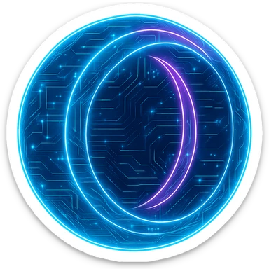 Transform the Opera GX logo into a cyberpunk, holographic style with glowing neon blue and pink edges, circuit patterns throughout the entire icon, and a transparent background. Maintain the recognizable Opera GX double-circle shape, overlaying neon and circuit effects in the same futuristic, clean style as previous cyberpunk icons. The whole icon should have a consistent cyberpunk glow and intricate circuit details in a futuristic, clean style. sticker