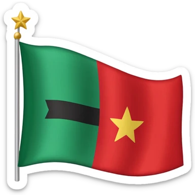 A three horizontally equal striped flag with green on top white in the middle and red in the bottom with a small black star in the middle sticker