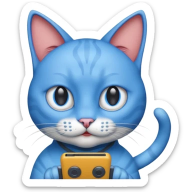Cat with no ears head blue body blue with gadget sticker