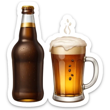 cerveza en botella con grano de café al lado sticker