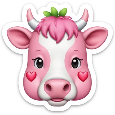 cute pink cow with strawberry hearts over head  sticker
