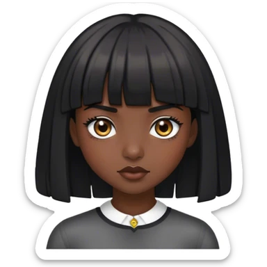 dark skin girl, with grey eyes, black hair with bangs sticker
