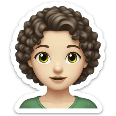 Dark brown hair girl, long curly hair, green eyes, pale skin sticker