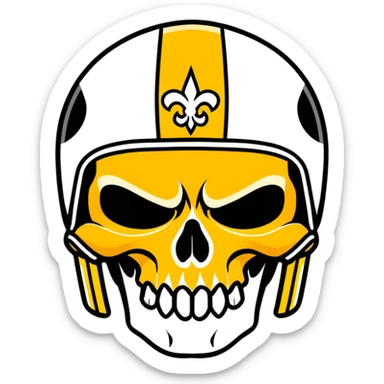 skull wearing New Orleans Saints helmet in black and gold sticker