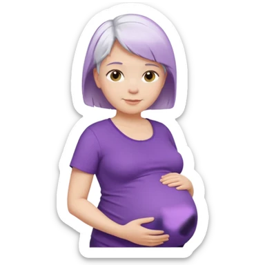 pregnant women with purple shirt, short white hair, head, neck and upper abdomen sticker