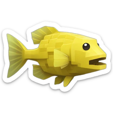 cube yellow fugu fish with two fins and tail in minecraft style full size sticker