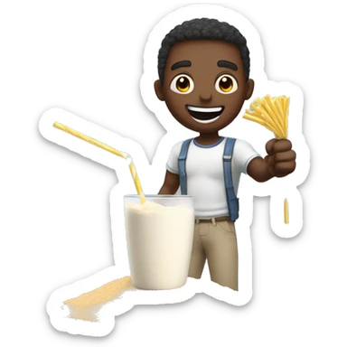 emoji excited about a big pile of calcium carbonate powder in front of him while holding a straw sticker