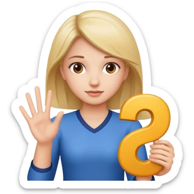 A girl with one hand higher and ona hand is holding a 6 and the other is holding a 7 sticker