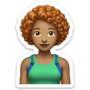 Curly Ginger woman, green crop top, blue shorts, light skin sticker