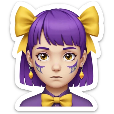 boy with bangs and purple hair and yellow hairbow on side and earrings and very heavy face tattoos sticker