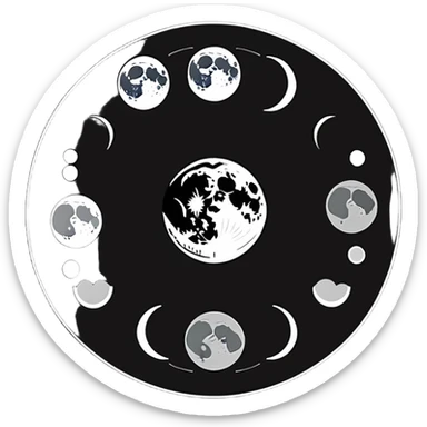 moon phases in a cycle showing lunar month sticker
