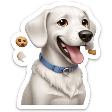 Dog smiling with treat sticker