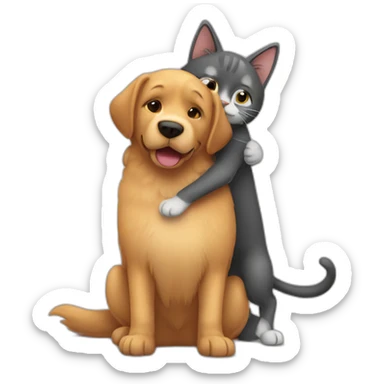 Hug between dog and cat cartoon sticker