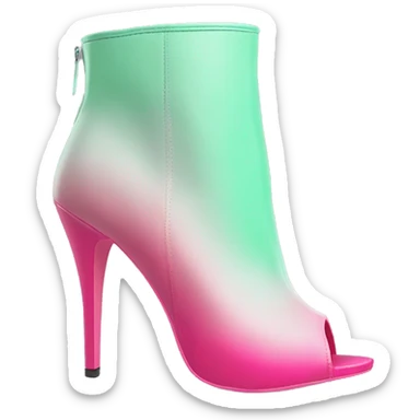 Realistic front facing pair of hot pink to mint green ombre high heel open toe ankle bootie boots.  sticker