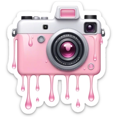 Light pink liquid dripping over a camera sticker