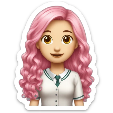 pink hair cute girl with school dress sticker