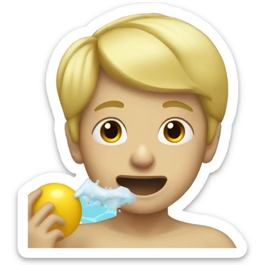 blonde boy in swimming pool eating sticker